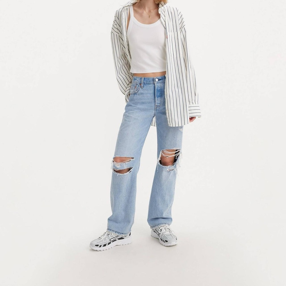 Levi's Light Blue Ripped Straight Leg Jeans